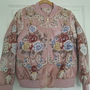 French vintage Jacquard Baseball  floral‎ embroidery Jacket size L